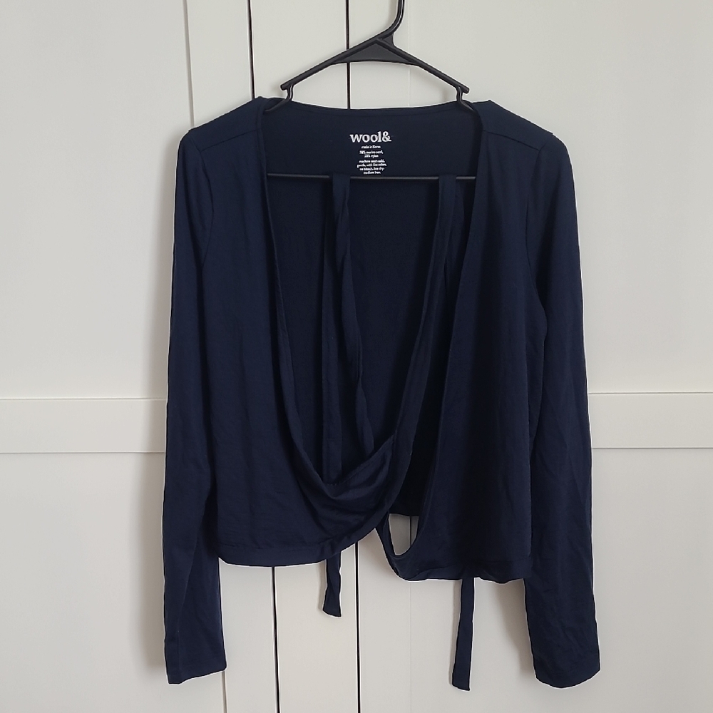 Wool& Merino Natalia Wrap Top, Dark Blue, Medium